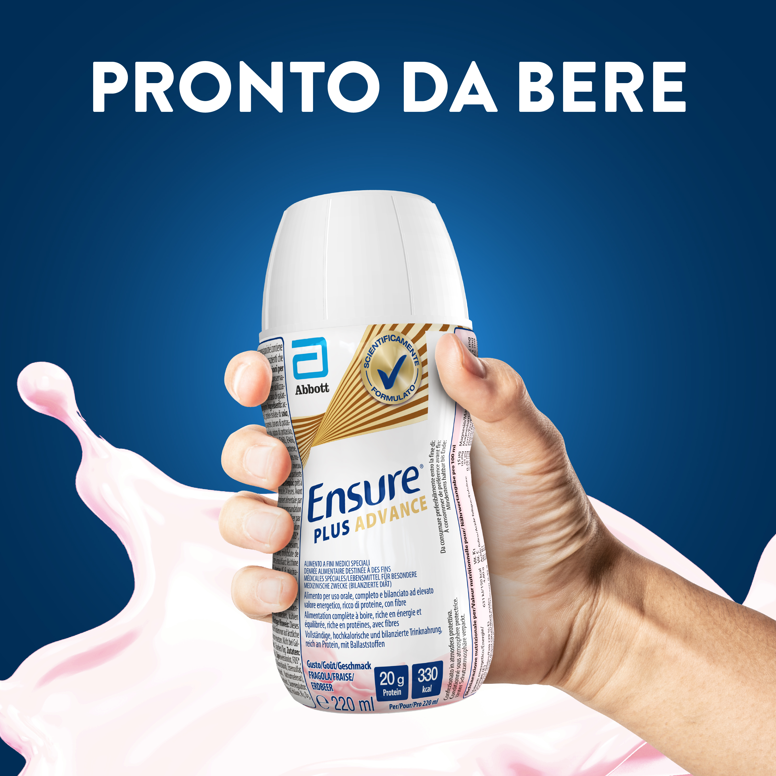 Ensure Plus Advance Alimento a Fini Medici Speciali Iperproteico ed Ipercalorico Fragola 4x220ml