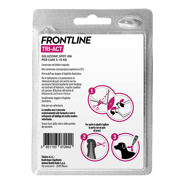 Frontline Tri Act x1 Pipetta, Antiparassitario Per Cani e Cuccioli (Taglia S 5-10Kg) Contro Pulci, Zecche, Zanzare, Pappataci e Leishmaniosi