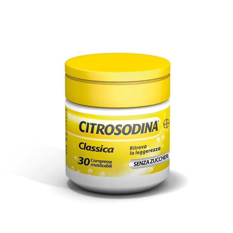 Citrosodina Masticabile, con Sodio Bicarbonato, Digestivo contro Pesantezza di Stomaco, Senza Zucchero, Gusto Limone, 30 Compresse 