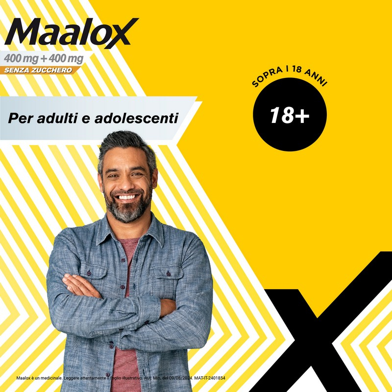 Maalox 400 mg +400 mg - 30 Compresse Masticabili Senza Zucchero Contro Bruciore E Iperacidità Di Stomaco Occasionale