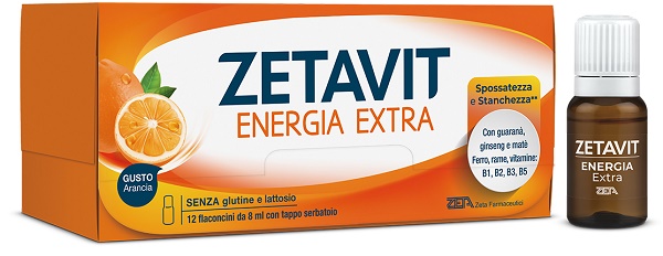 Zetavit Energia Extra 12 Flaconcini Gusto Arancia - Integratore Per Stanchezza E Affaticamento