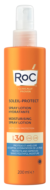 Roc Soleil Protect Lozione Spray Idratante SPF 30 - Spray solare corpo protezione alta - 200 ml
