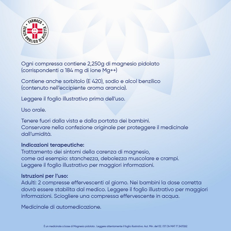 MAG2 Magnesio Pidolato 2,25 g Contro Stanchezza E Debolezza Muscolare 20 Compresse Effervescenti
