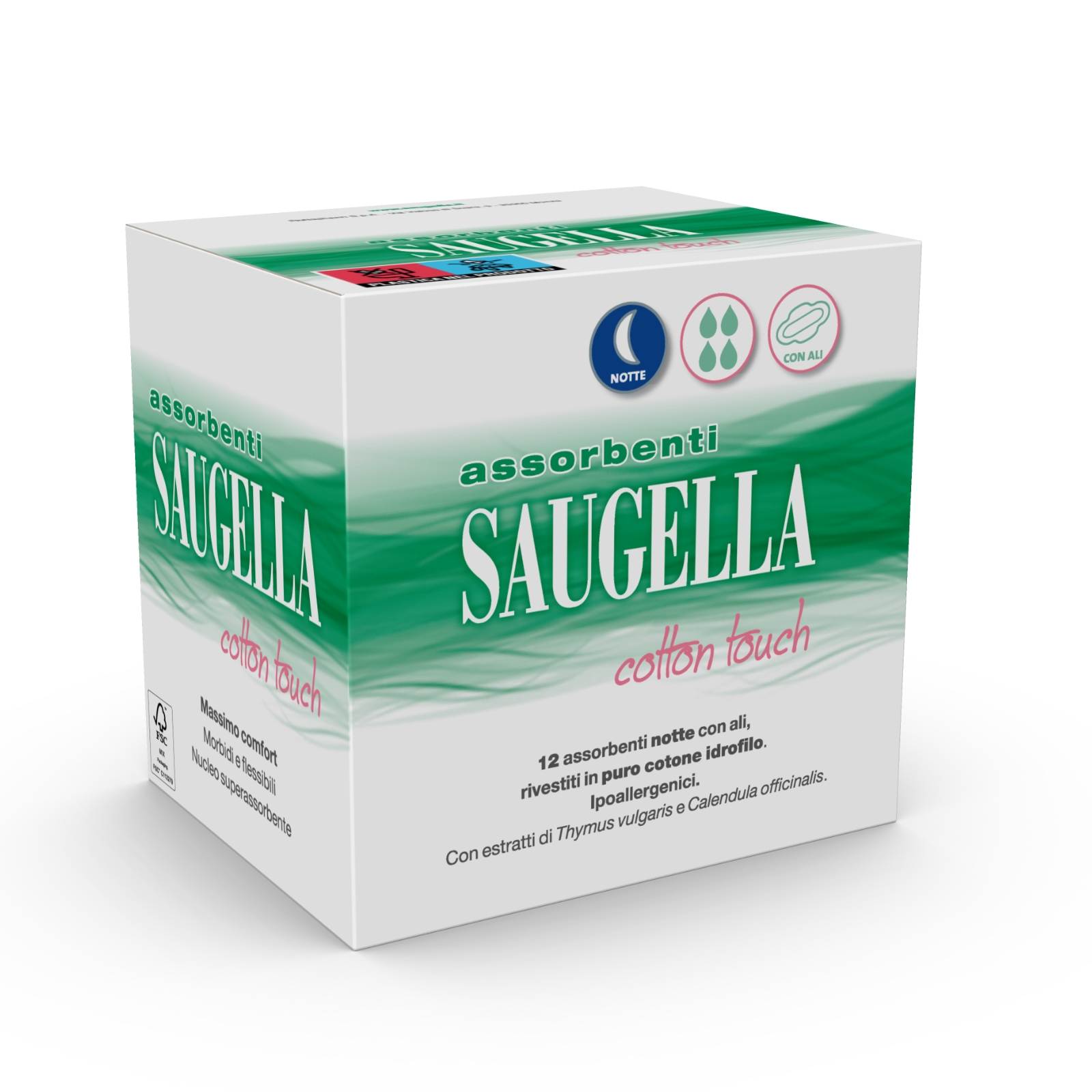 Saugella Cotton Touch - 12 Assorbenti Notte Con Ali