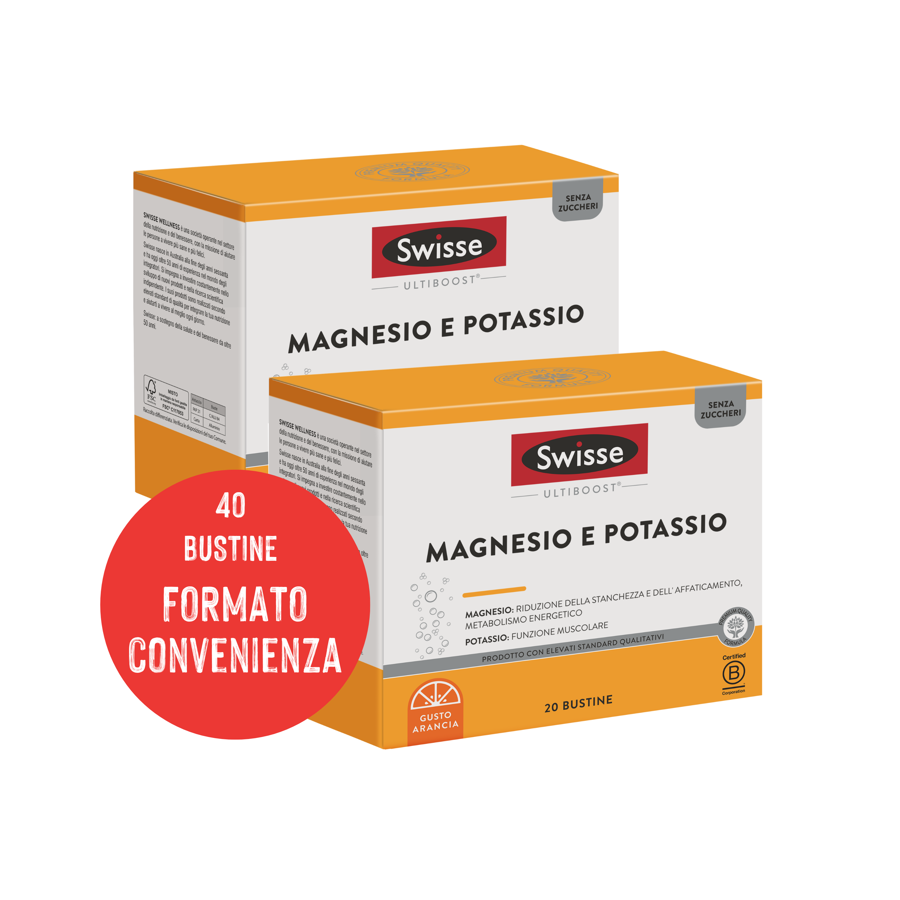 Swisse - Magnesio E Potassio 2 Confezioni Da 20 Bustine - Integratore Per Stanchezza E Affaticamento