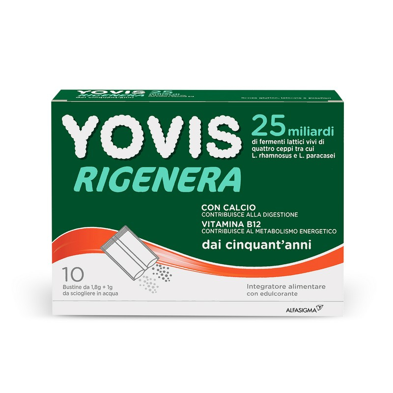 Yovis Rigenera, Probiotici per il Benessere Intestinale dai 50 anni, 25 Miliardi di Fermenti Lattici Vivi con Calcio e Vitamina B12, 10 Bustine