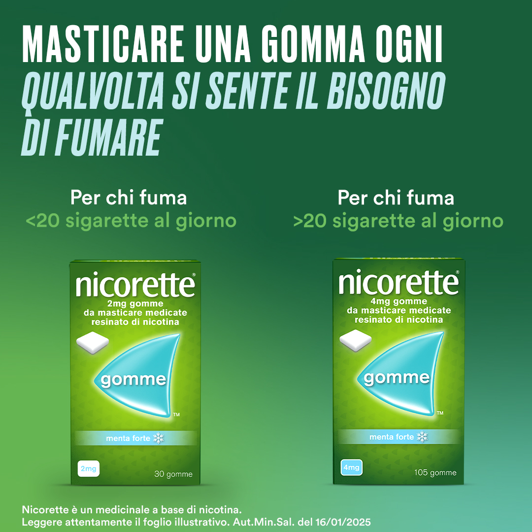 Nicorette Gomme 2 mg Nicotina Menta 30 Gomme Masticabili per smettere di fumare