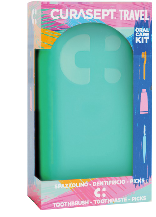 Curasept - Travel Kit - Spazzolino Softline 0,15 + Dentifricio 20 ml + Pick - Colore Verde
