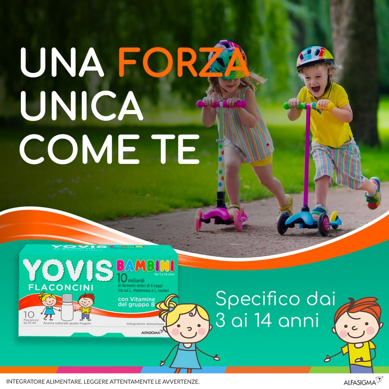 Yovis Bambini Flaconcini, Probiotici per il Benessere Intestinale con Vitamine del Gruppo B, 10 Miliardi di Fermenti Lattici Vivi, indicato per Bambini dai 3 ai 14 anni, 10 Flaconcini, Gusto Fragola
