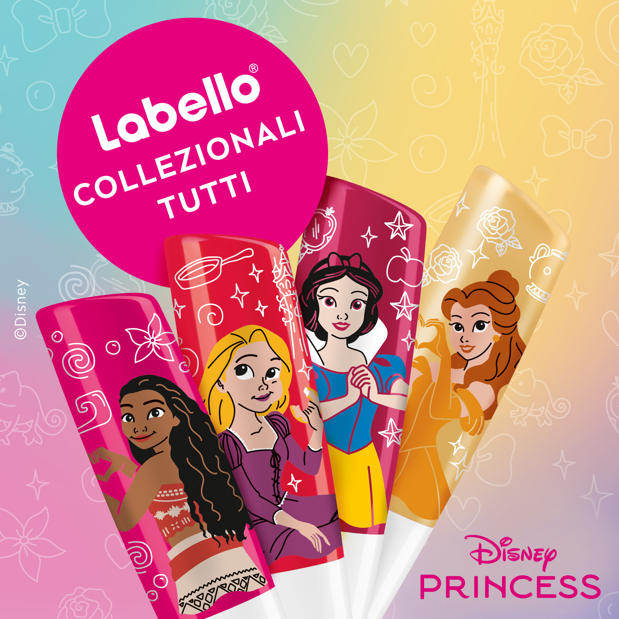 Labello Disney Princess Limited Edition - Biancaneve - Balsamo labbra colorato ad azione idratante prolungata, adatto dai 3 anni in su - Burrocacao aroma Ciliegia, 4.8g