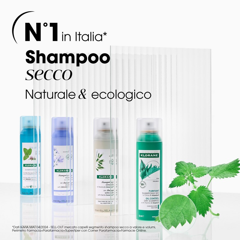 Klorane  Shampoo secco all'Ortica & Vitamina E, capelli grassi, purificante, 150ml 