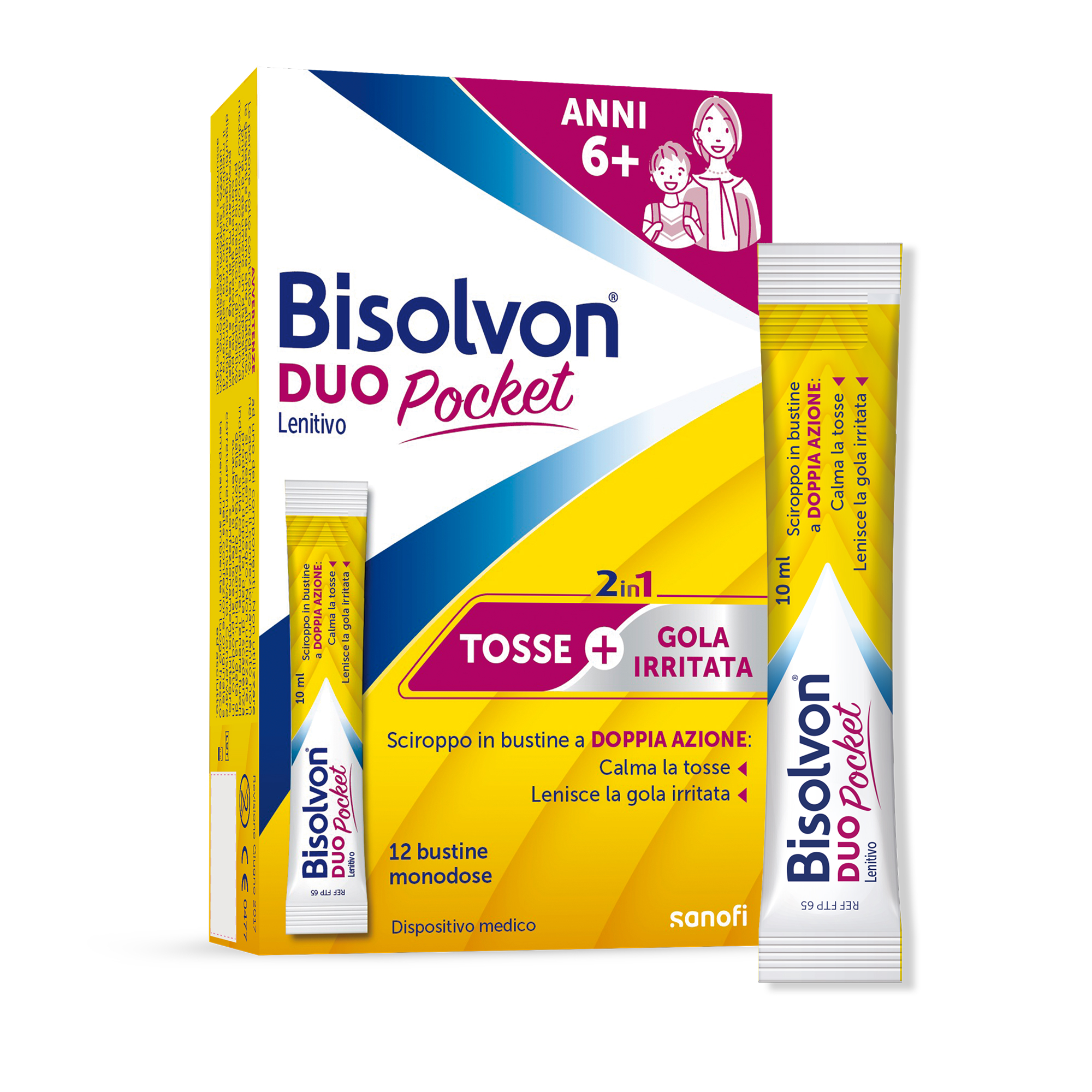 Bisolvon Duo Pocket 12 Bustine Modose - Sciroppo Per Tosse, Grassa E Gola Irritata Adulti E Bambini (6+)