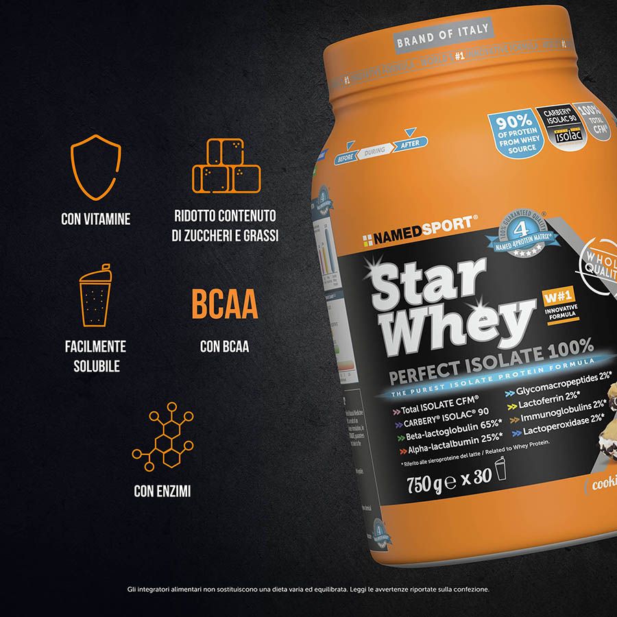 Named Sport - Star Whey Isolate Gusto Cookies & Cream 750 g - Proteine Isolate Del Siero Del Latte In Polvere