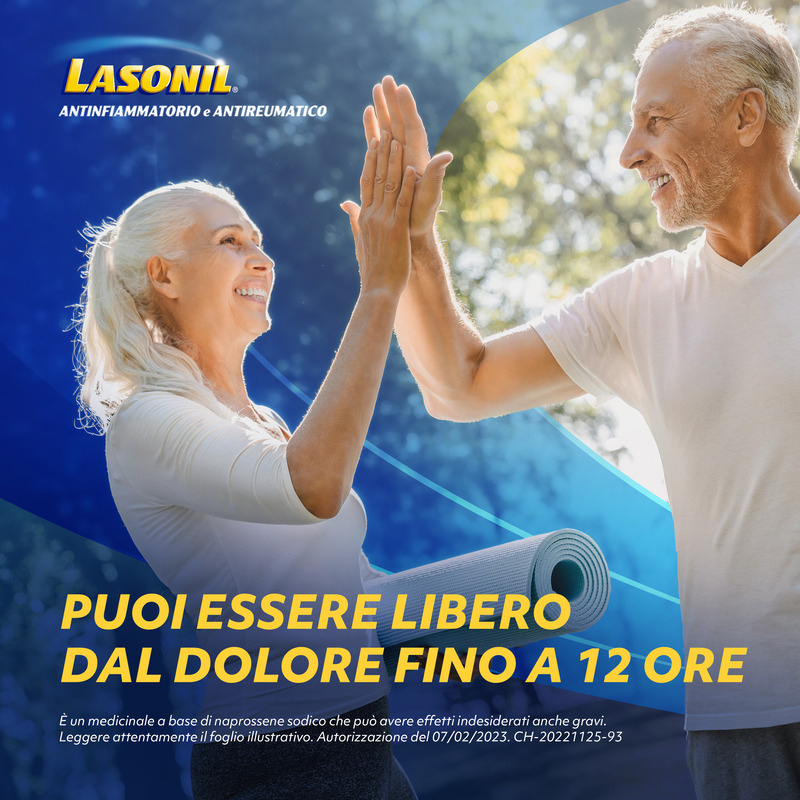 Lasonil Antinfiammatorio e Antidolorifico, Per trattamento di Mal di Schiena, Dolori Muscolari e Articolari, con 220mg di Naprossene Sodico, 12 Compresse Rivestite