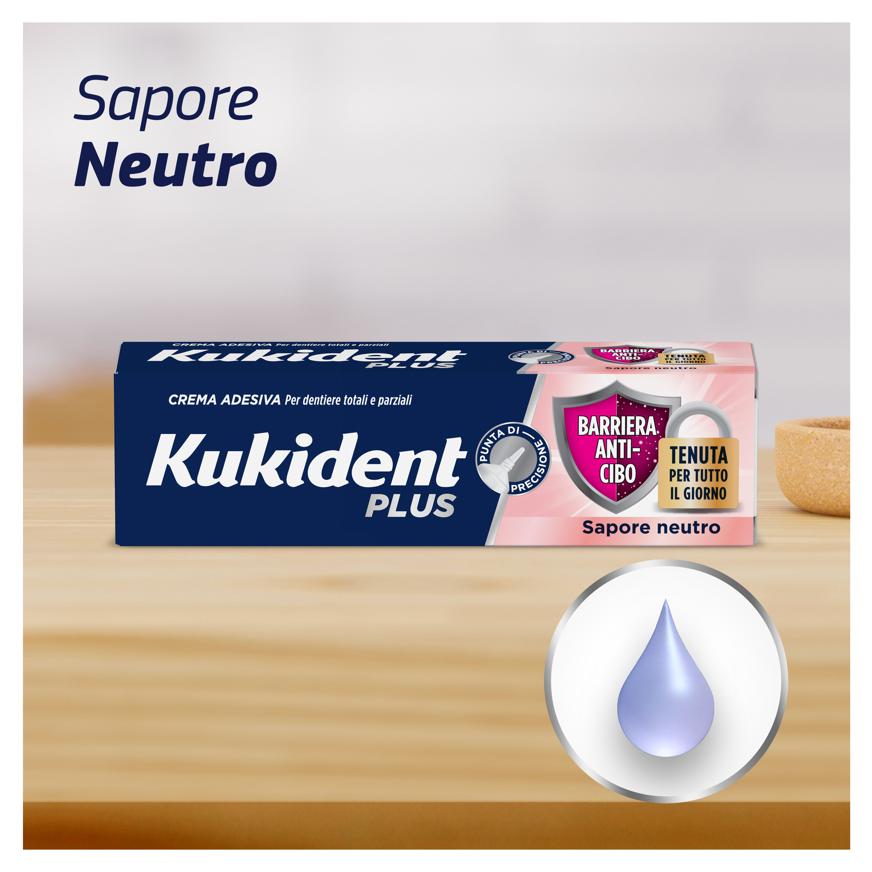 Kukident Plus Barriera Anti-cibo. Crema Adesiva Per Dentiere Totali e Parziali. Sapore Neutro 40g