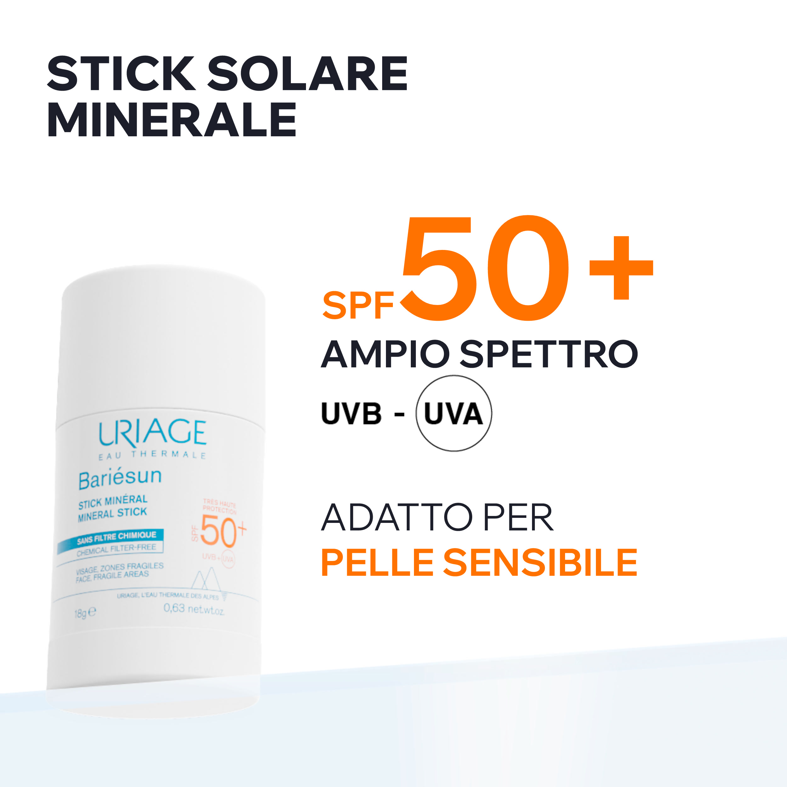 Uriage - Bariésun Stick Minerale SPF50+ Viso E Labbra 18 g