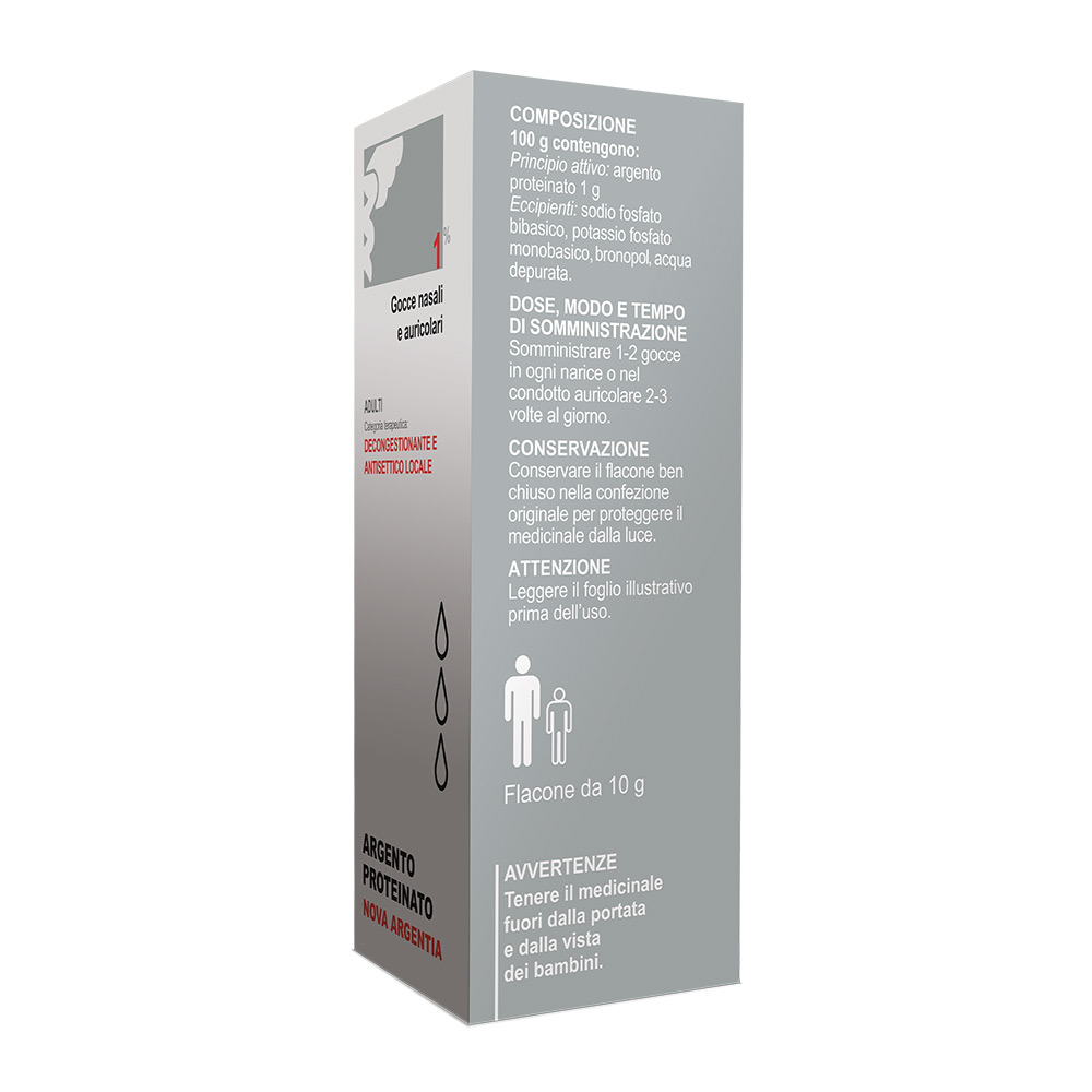 Argento Proteinato Nova Argentia 1% - Gocce nasali e auricolari - 10 mL