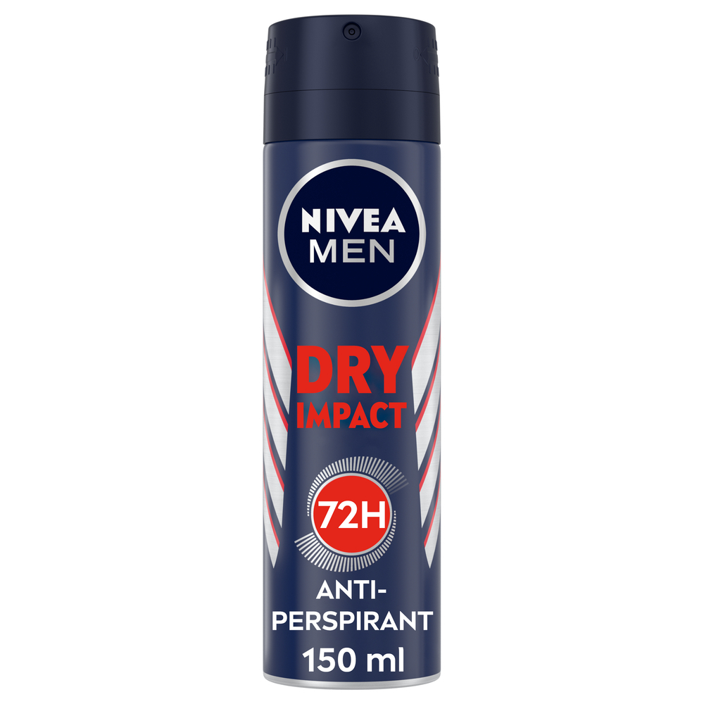 Nivea Men Dry Impact Deodorante Spray 150 ml, Deodorante uomo per 72h di protezione antitraspirante