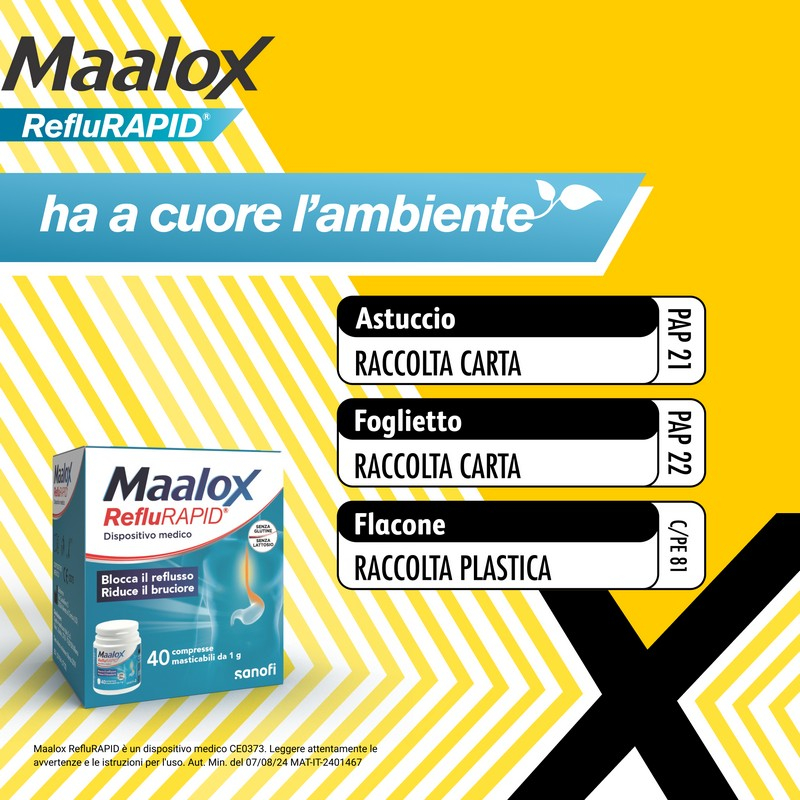 Maalox RefluRapid - 40 Compresse Masticabili Contro Il Reflusso E Bruciore Di Stomaco