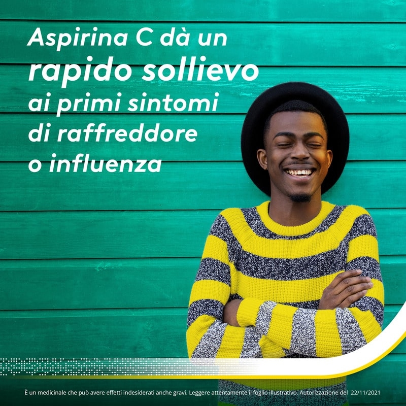 Aspirina C, contro sintomi di Raffreddore, Influenza e Febbre, 400 mg di Acido Acetilsalicilico + 240 mg di Vitamina C, antinfiammatorio e analgesico, 20 Compresse Effervescenti