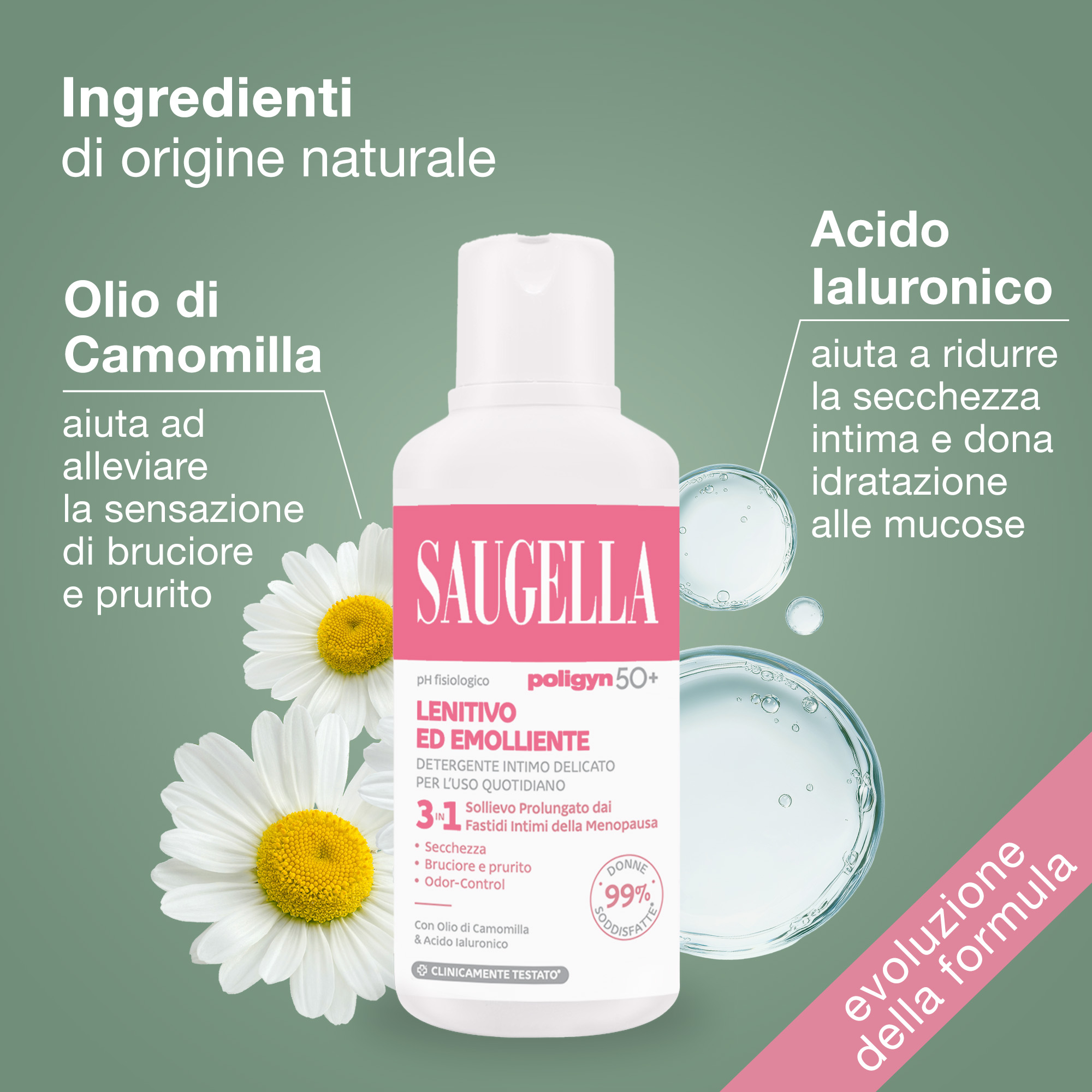 Saugella Poligyn 50+ - Detergente Intimo Lenitivo Ed Emolliente A pH Fisiologico 500 ml
