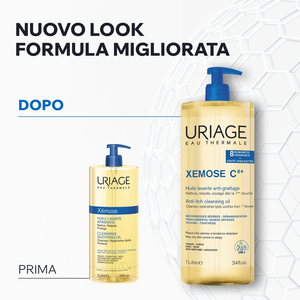 Uriage - Xémose C8+ Olio Doccia Lavante Relipidante Antiprurito Per Pelle Secca, Atopica E Con Eczema 1 Litro