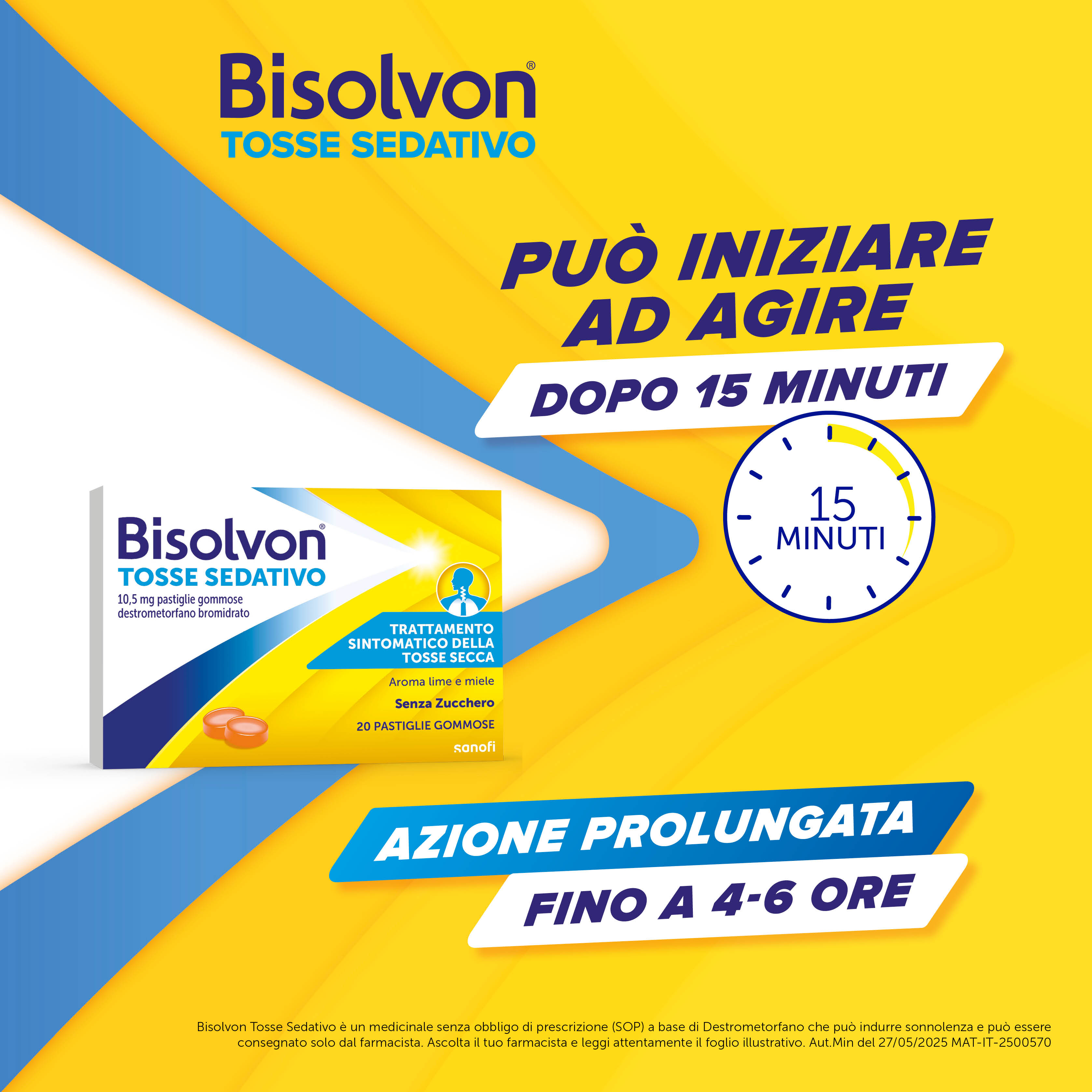 Bisolvon Tosse Sedativo 10,5 mg Gusto Miele E Lime - 20 Pastiglie Gommose Per Tosse Secca