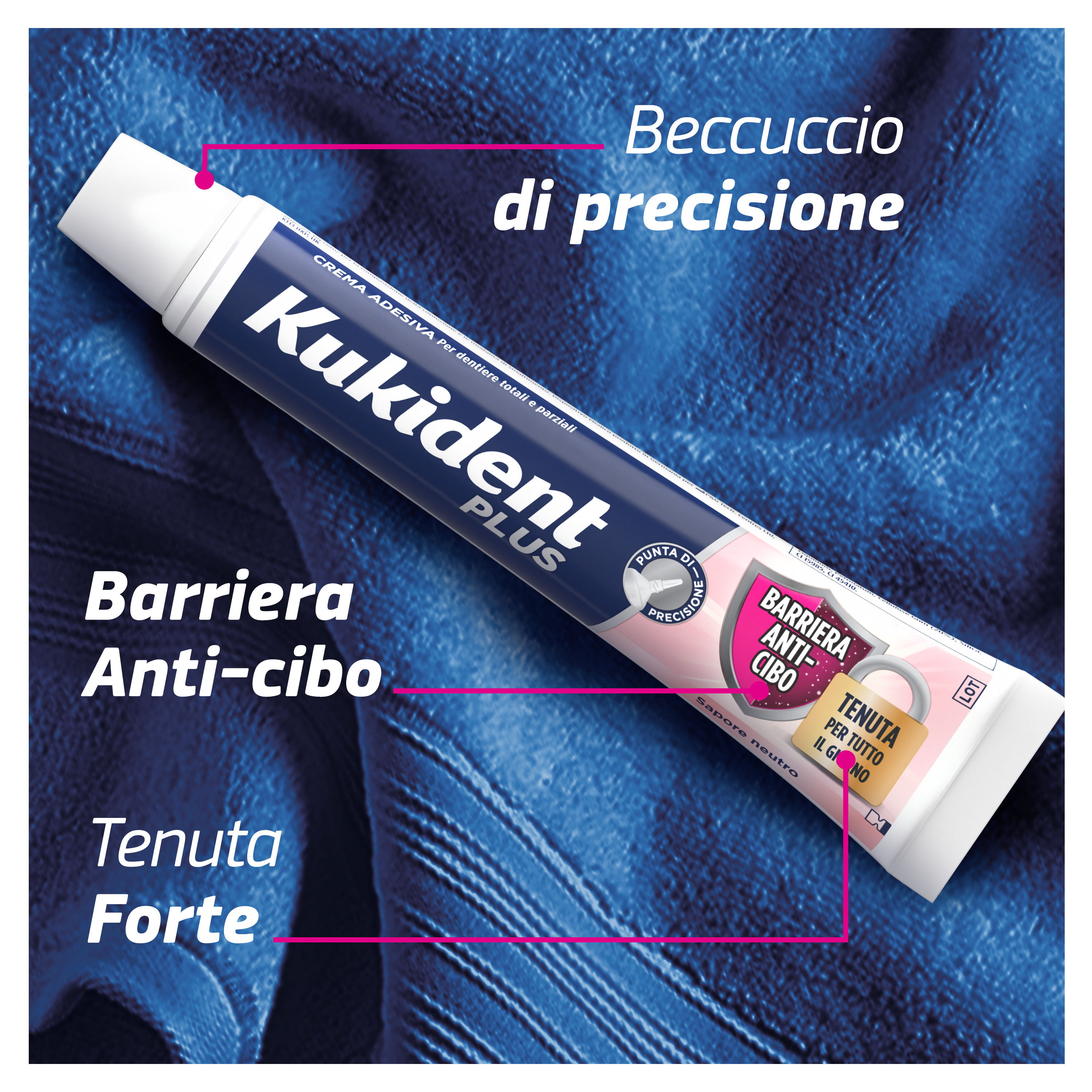 Kukident Plus Barriera Anti-cibo. Crema Adesiva Per Dentiere Totali e Parziali. Sapore Neutro 40g
