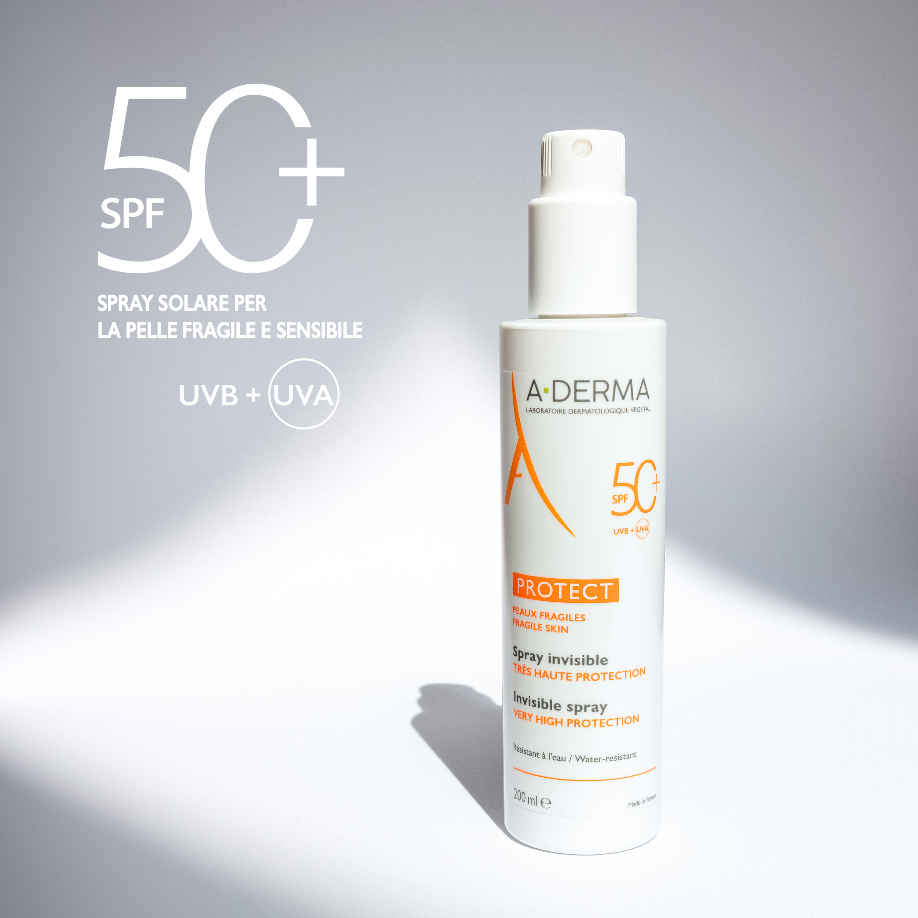 A-Derma Protect Spray Invisibile SPF50+ - Protezione Solare Molto Alta Viso E Corpo 200 ml
