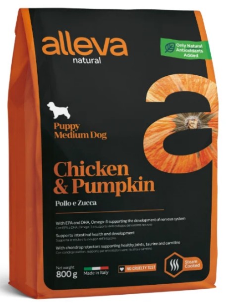 ALLEVA NATURAL DOG PUPPY CHICKEN AND PUMPKIN MEDIUM KG 0.800 - P00202