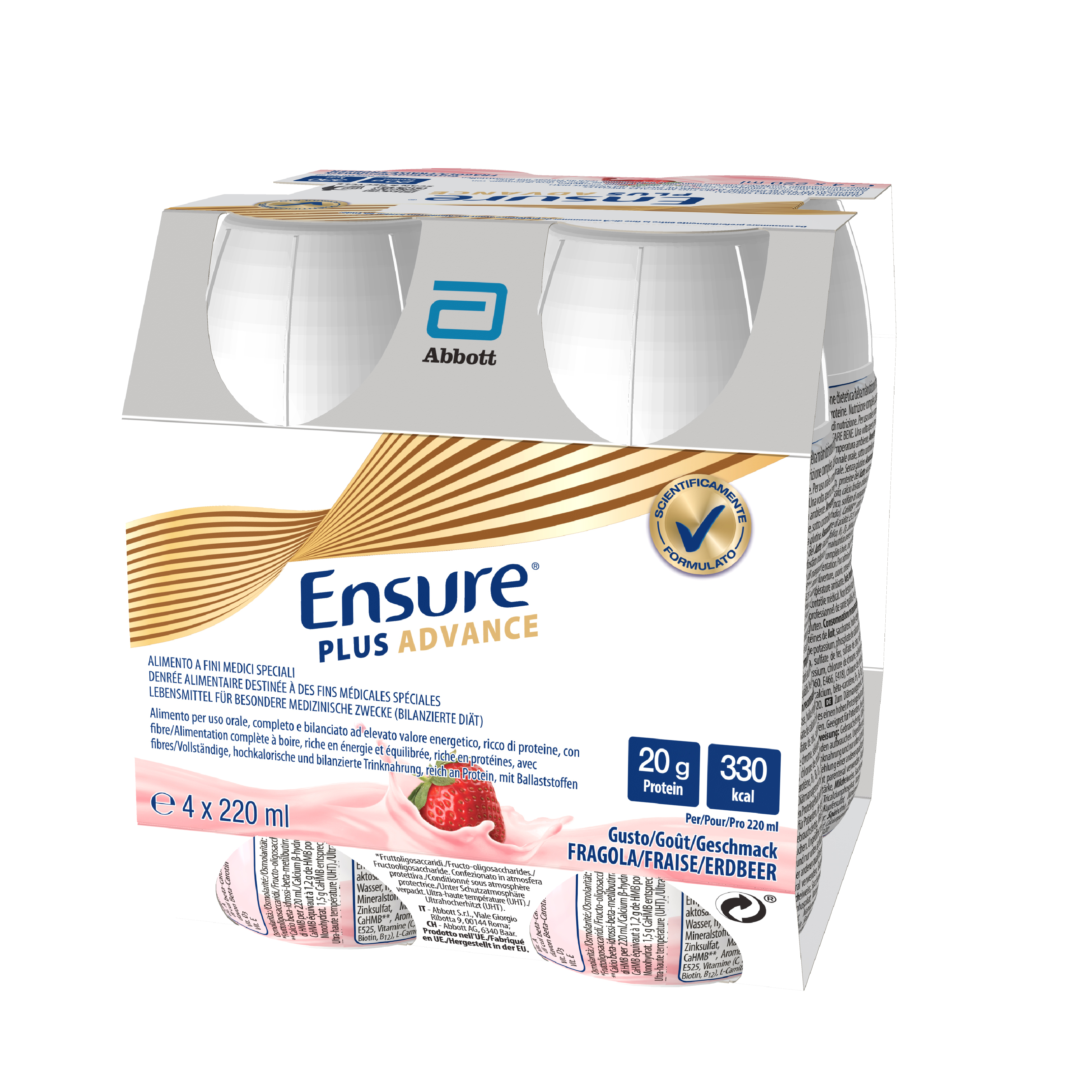 Ensure Plus Advance Alimento a Fini Medici Speciali Iperproteico ed Ipercalorico Fragola 4x220ml