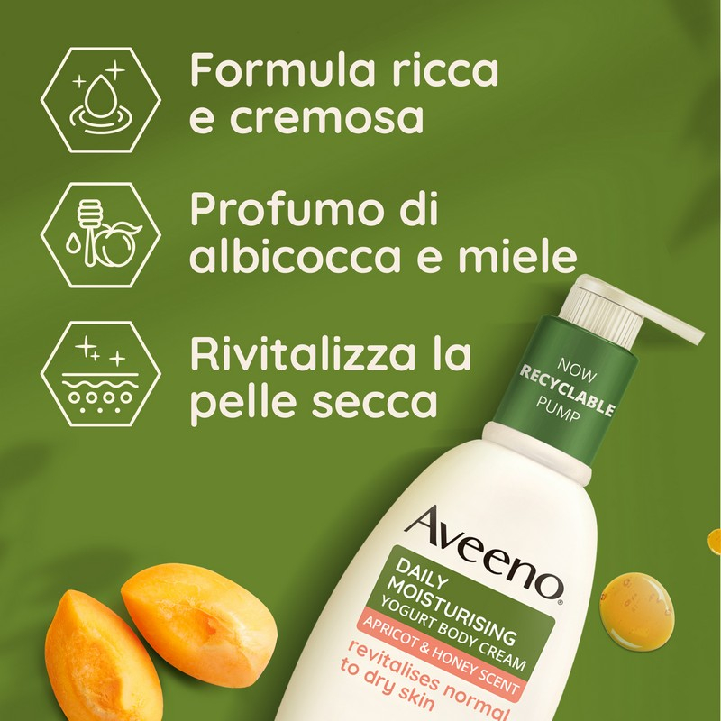 Aveeno, Crema Corpo Idratante allo Yogurt, Daily Moisturising, Profumo di Miele e Albicocca, Pelli da Normali a Secche, 300ml