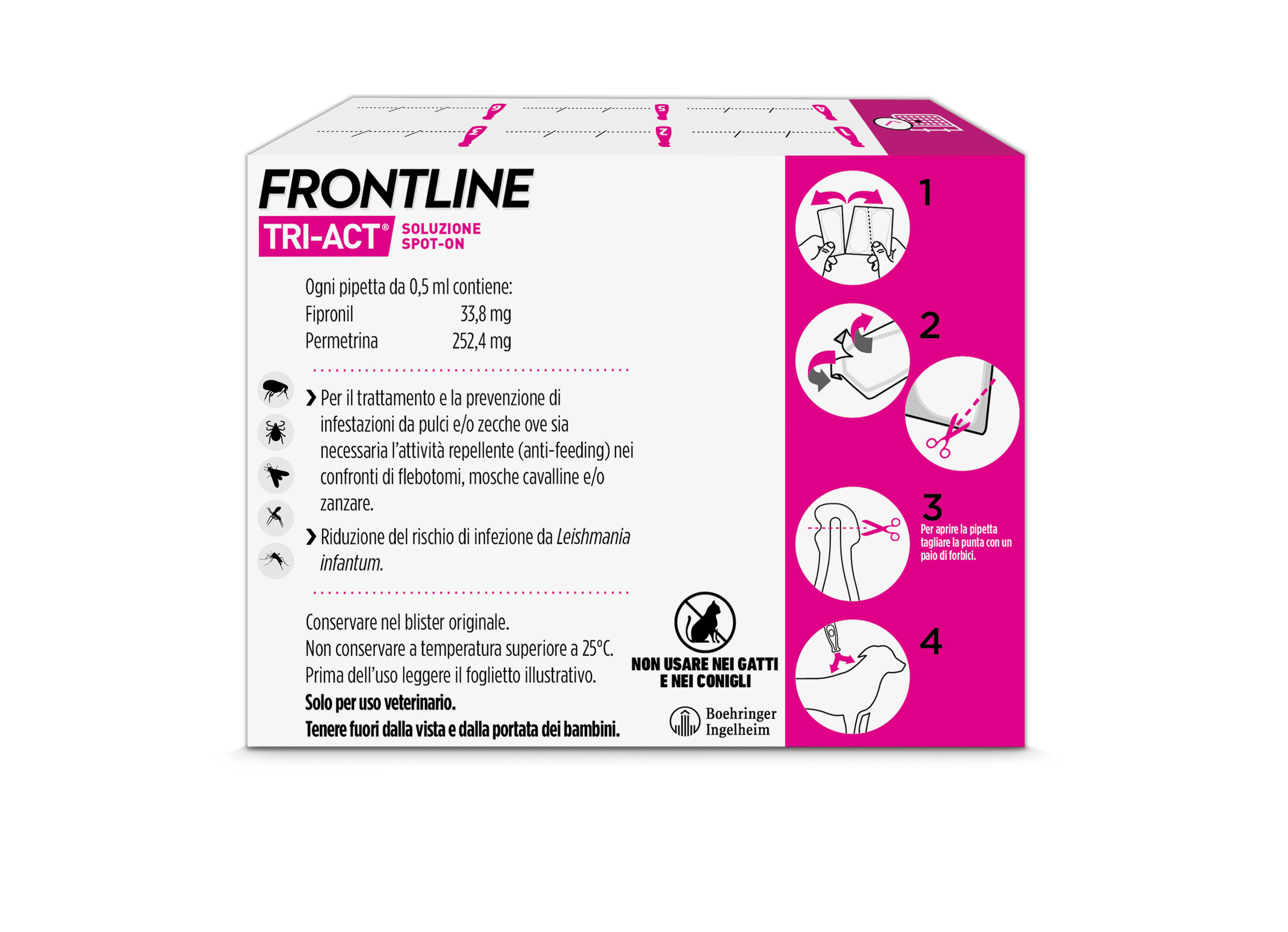 Frontline Tri Act x6 Pipette, Antiparassitario Per Cani e Cuccioli (Taglia XS 2-5Kg) Contro Pulci, Zecche, Zanzare, Pappataci e Leishmaniosi